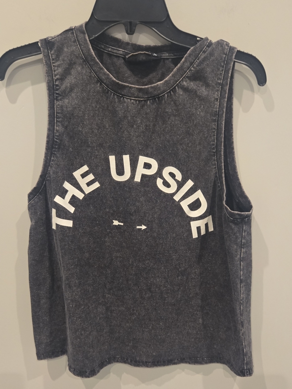 Women's Black Graphic Muscle Tank Top - "The Upside". Size Small
